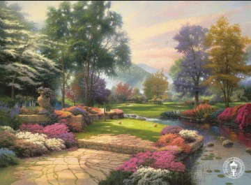 water serpents Painting - Living Waters Golfer Paradise Hole One Thomas Kinkade